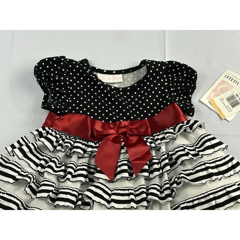 NWT Bonnie Baby 12M Polka Dot Ruffle Dress Red Bow Holiday Pageant Outfit